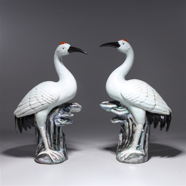 Appraisal: Pair of Chinese porcelain cranes overall good condition the larger