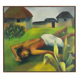 Appraisal: Swapan Karmakar Indian b Fallen Worker oil on canvas signed