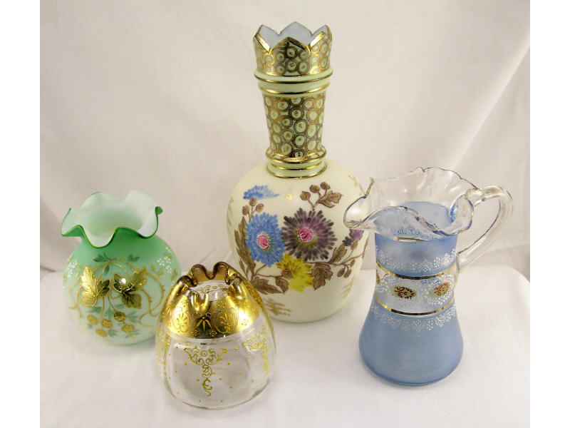 Appraisal: pc Victorian Glass Lot Includes Tall vase with pointed rim