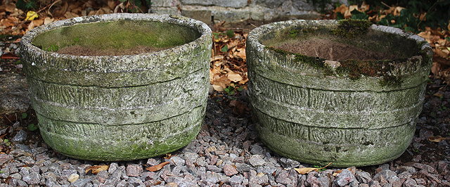 Appraisal: A PAIR OF CYLINDRICAL GARDEN PLANTERS cm diameter and a