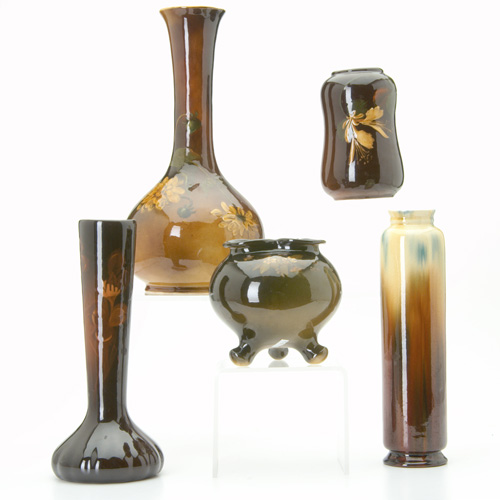 Appraisal: ZANESVILLE Five vases Two Cambridge LaMoro two Lonhuda All marked