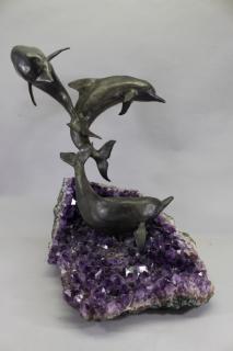 Appraisal: Robert Winship Bronze Dolphins on Amethyst Geode Robert Winship Bronze