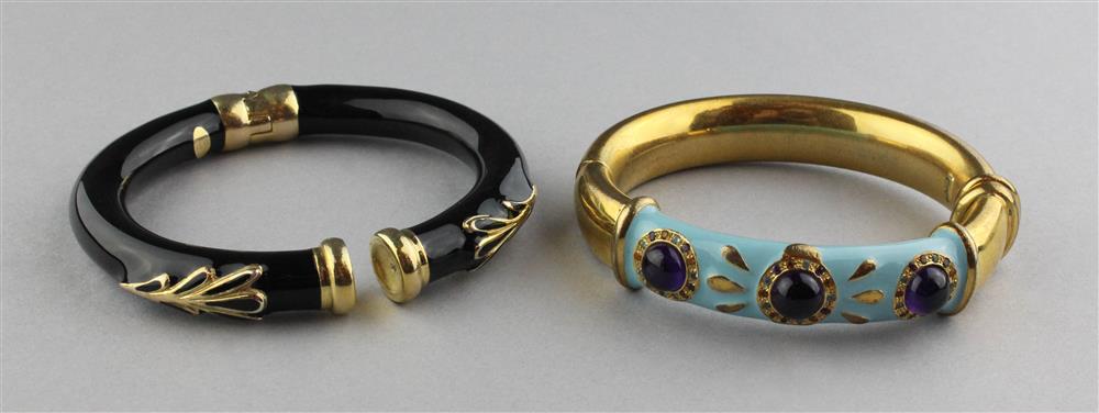 Appraisal: TWO ITALIAN STERLING AND ENAMELED HINGED BANGLES both are marked