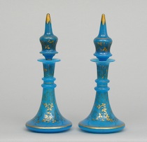 Appraisal: A Pair of Blue Bohemian Glass Decanters ca Early th