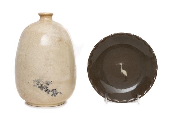 Appraisal: Sale Lot A Japanese Crackle Glazed Pottery Bottle Jar together