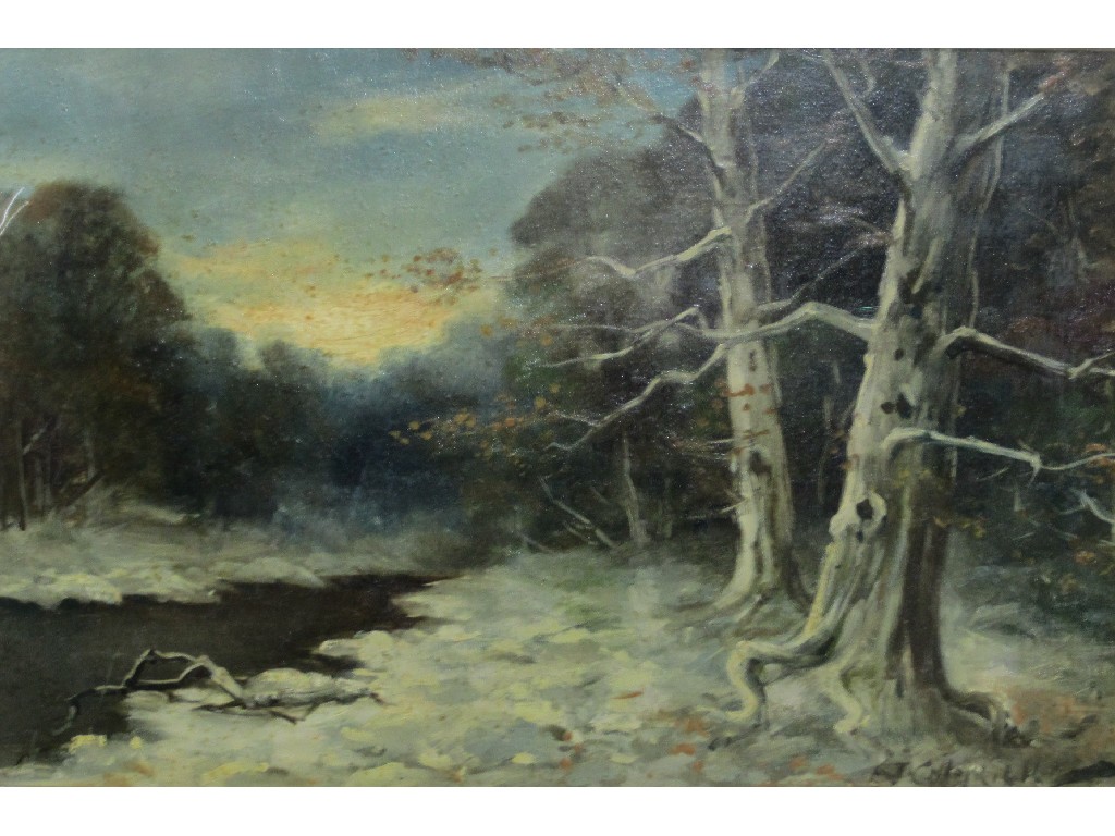 Appraisal: Oil on canvas Winter Woodland landscape indistinctly signed lower right