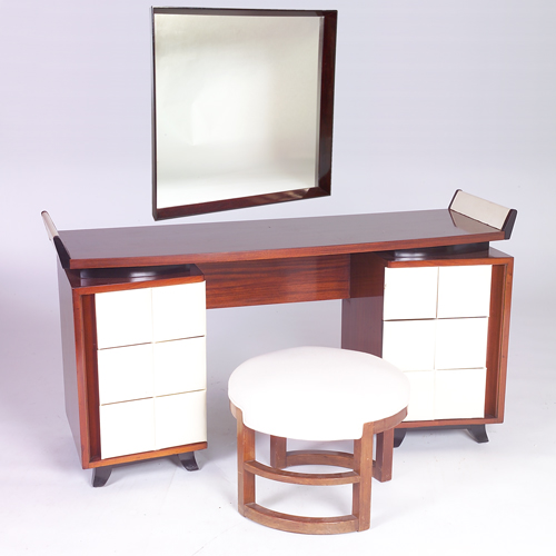 Appraisal: GILBERT ROHDE HERMAN MILLER Three pieces Six-drawer vanity with tufted