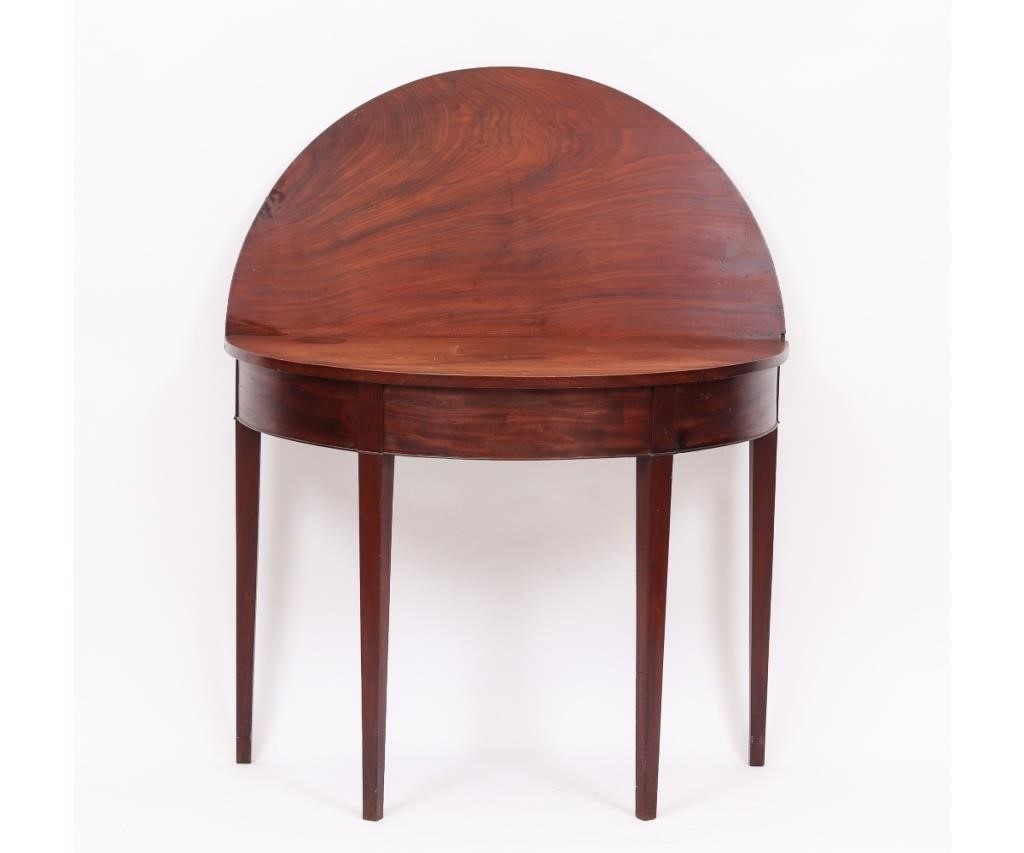 Appraisal: American Hepplewhite mahogany demilune card table circa h x w