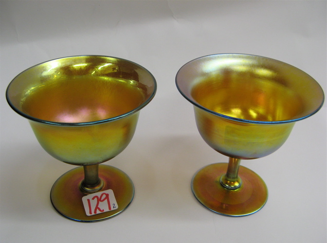 Appraisal: TWO STEUBEN GOLD AURENE ART GLASS GOBLETS c iridescent gold