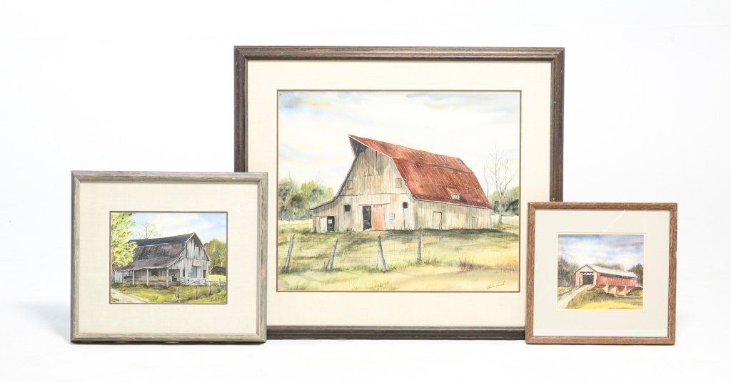 Appraisal: Twentieth century Watercolors on paper Barn with red roof Signed