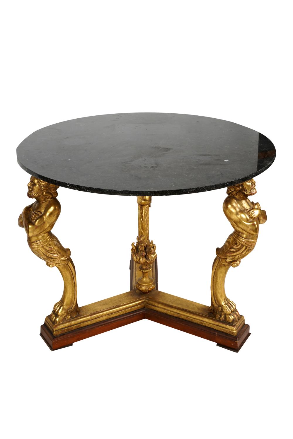 Appraisal: FIGURAL CENTER TABLEwith a gilt carved base and a marble