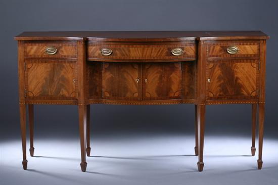 Appraisal: NEOCLASSICAL HEPPLEWHITE STYLE INLAID MAHOGANY SERPENTINE SIDEBOARD th century Shaped