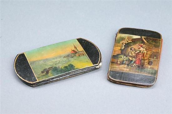 Appraisal: TWO DECORATED CIGAR CASES Probably German th century lacquered papier