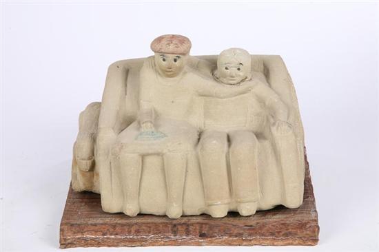 Appraisal: FOLK ART CARVING American early-mid th century limestone Couple seated