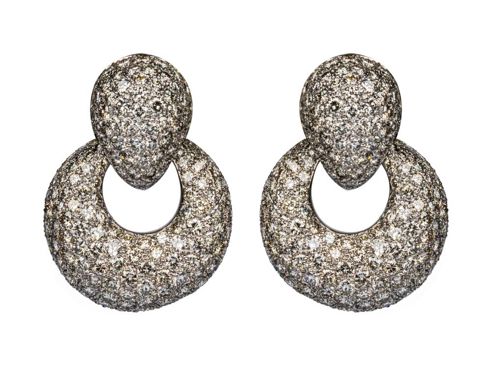 Appraisal: PAIR OF KARAT GOLD DIAMOND DOORKNOCKER EARRINGScontaining full cut pave