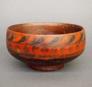 Appraisal: Painted wooden bowl A late th century Maple bowl with