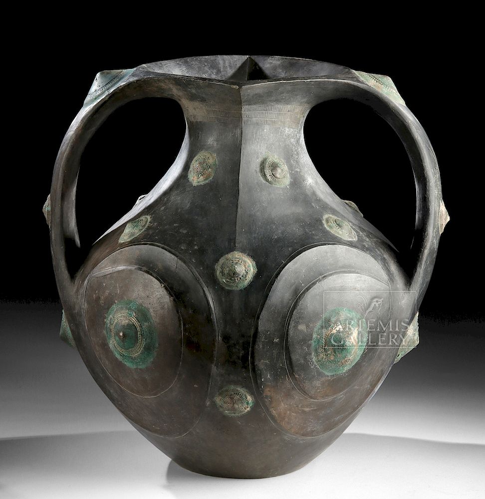 Appraisal: Chinese Han Blackware Amphora Bronze Bosses - TL XRF East