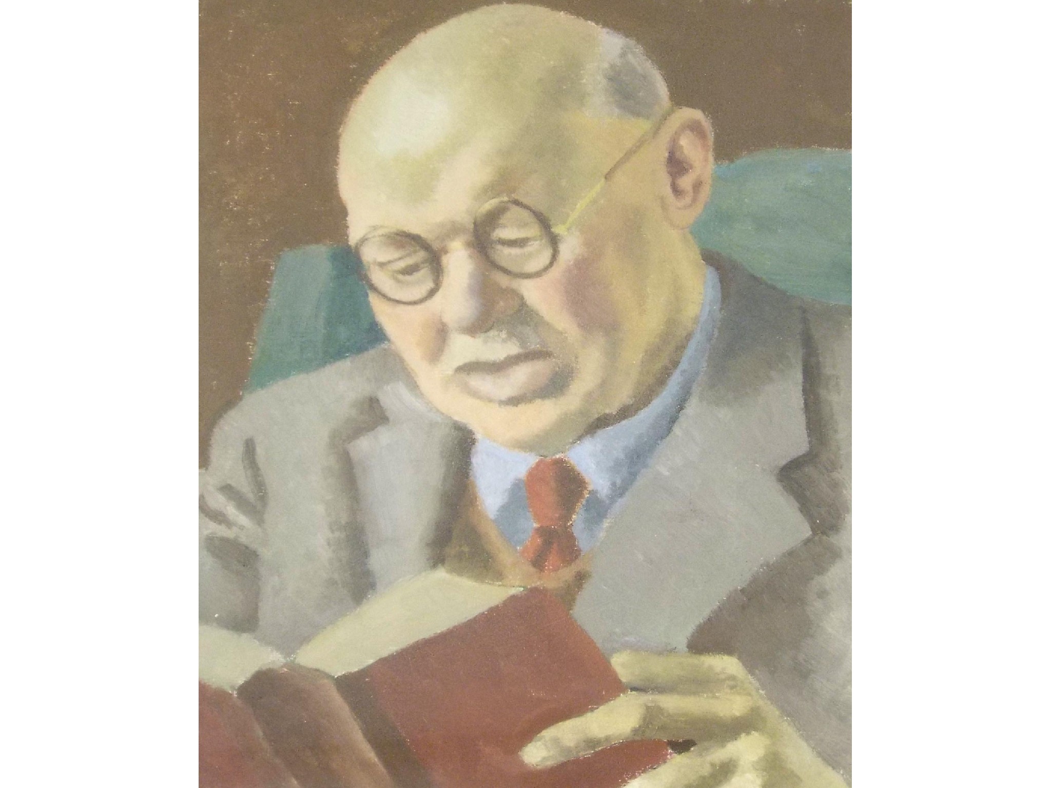 Appraisal: Bust portrait of a gentleman in spectacles reading a book