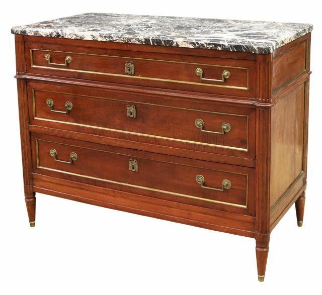 Appraisal: French Louis XVI style marble-top mahogany commode th c having