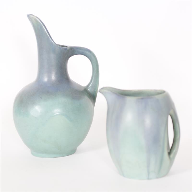 Appraisal: Two Muncie Art Pottery Matte Blue and Green Pitchers H