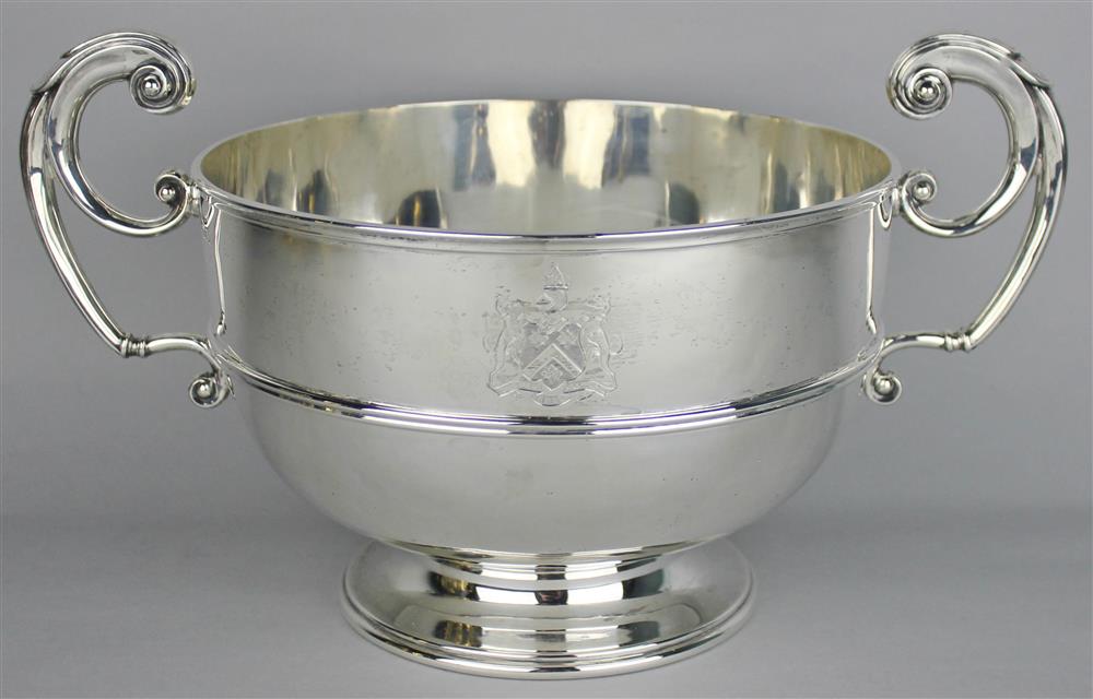 Appraisal: CARTER FAMILY ARMORIAL SILVER PUNCH BOWL London with upright ear-scroll