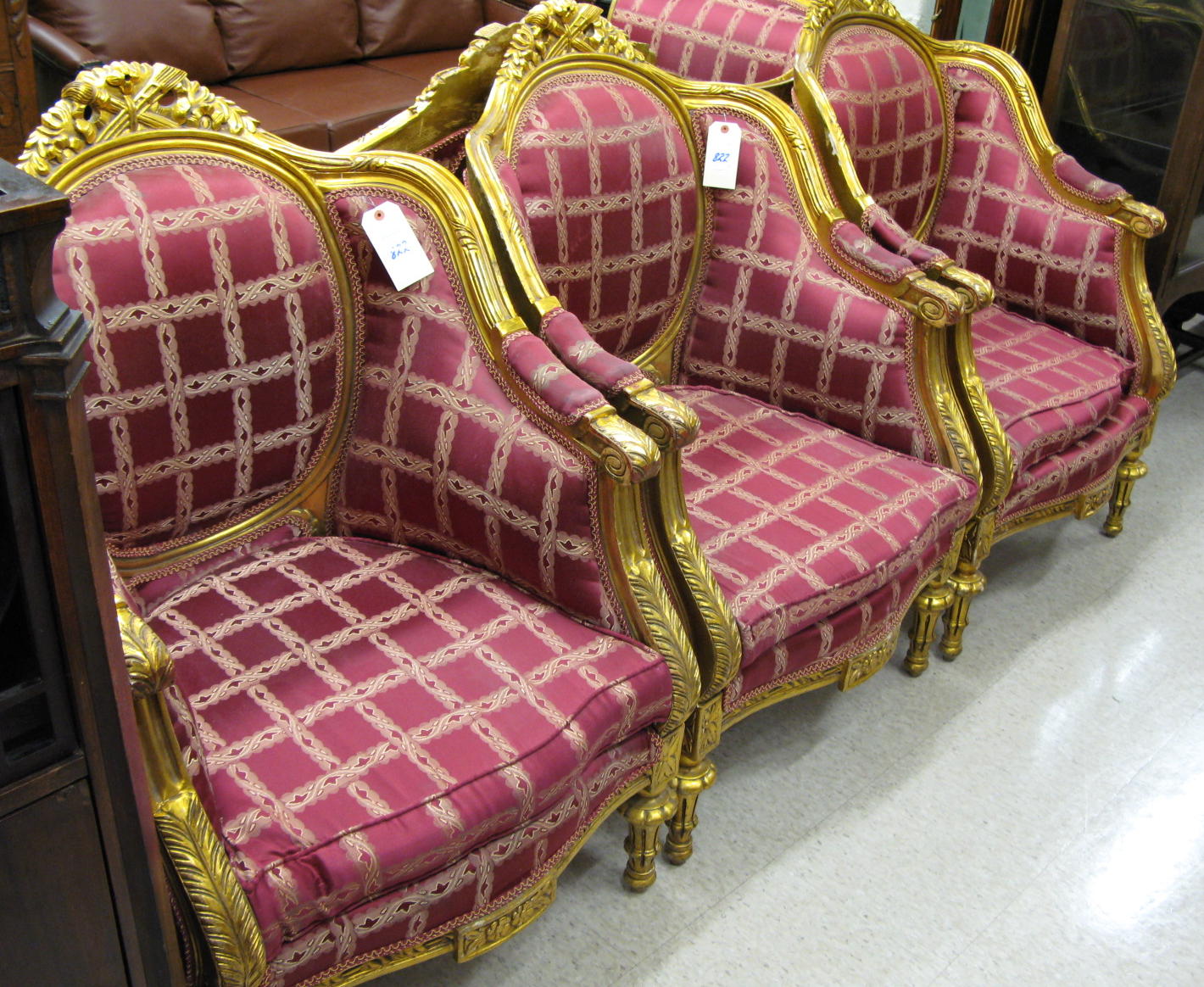 Appraisal: FIVE-PIECE LOUIS XVI STYLE GILTWOOD SALON SET comprising four armchairs