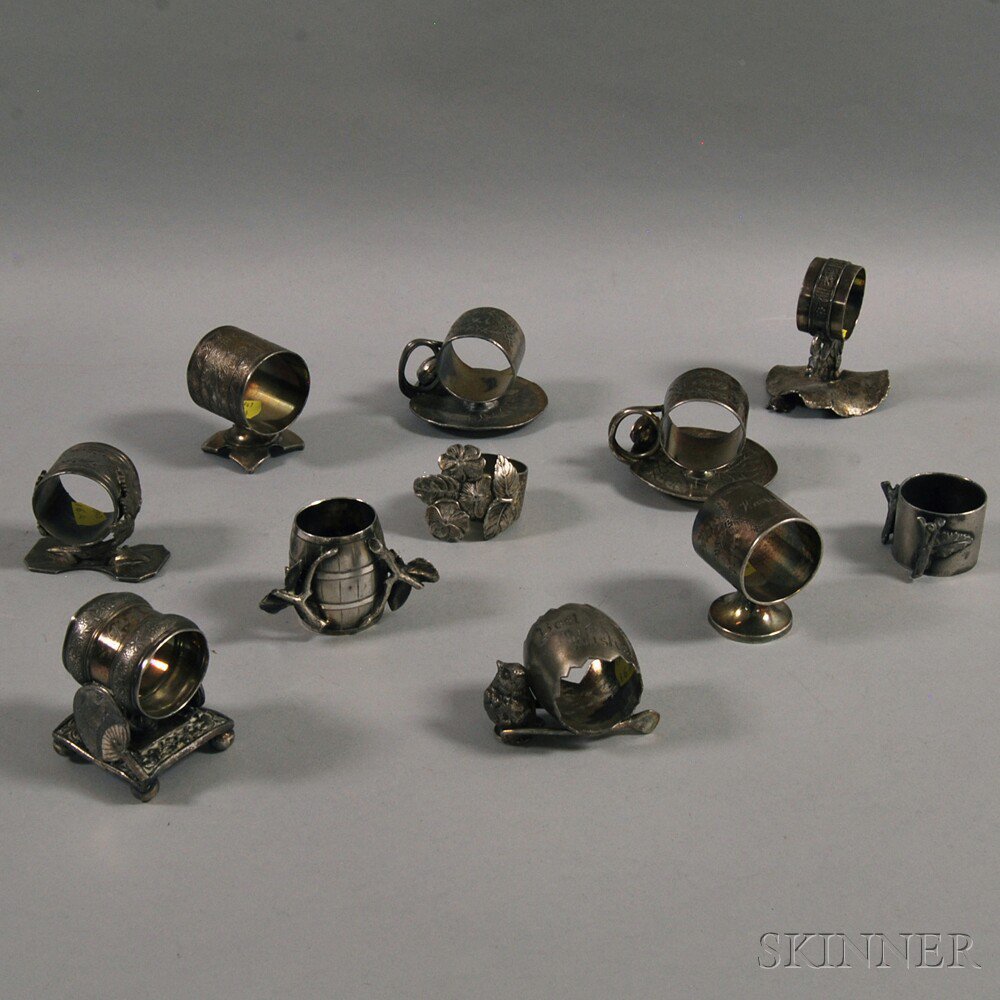 Appraisal: Eleven American Victorian Figural Silver-plate Napkin Rings late th century