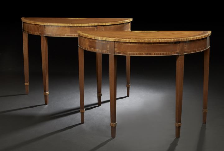 Appraisal: Pair of George III-Style Mahogany Demi-lune Side Tables each with