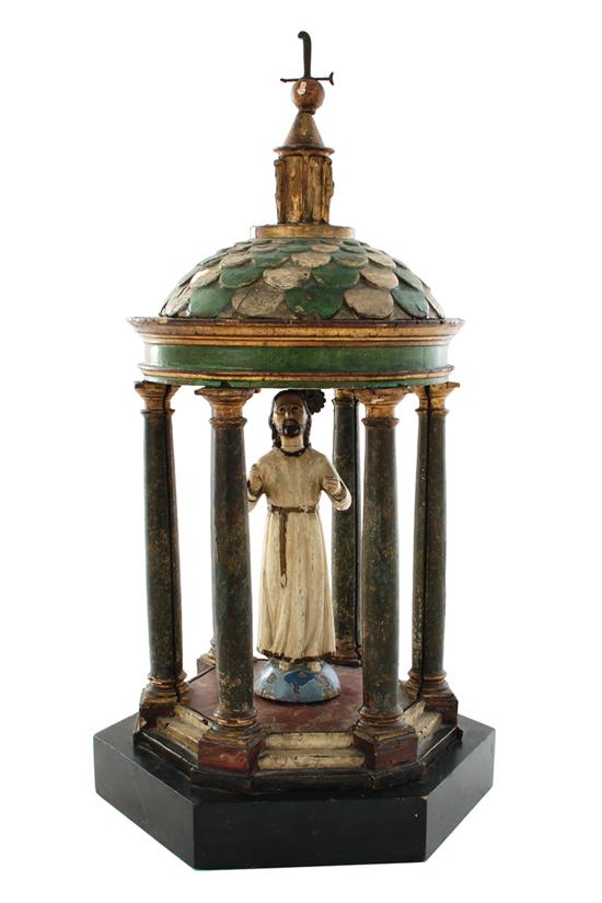 Appraisal: Continental painted carved wood reliquary th century ornately painted Classical