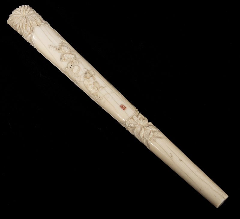 Appraisal: TH C JAPANESE IVORY PARASOL HANDLE WITH MICE Parasol Upper