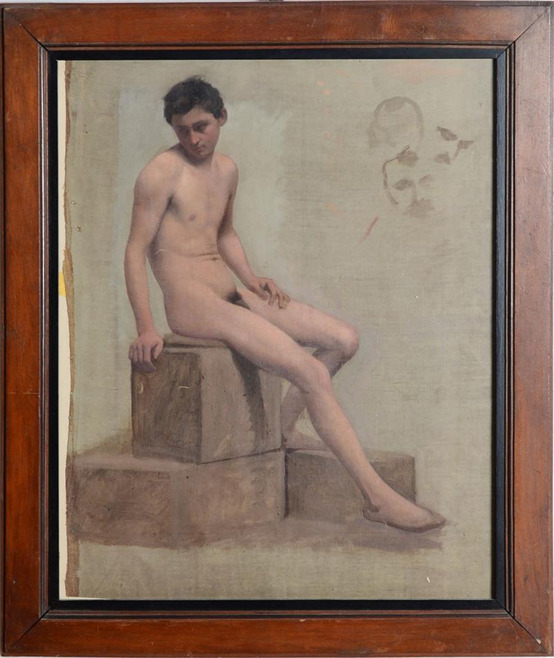 Appraisal: ITALIAN SCHOOL ACADEMIC STUDY OF A SEATED MALE NUDE Oil