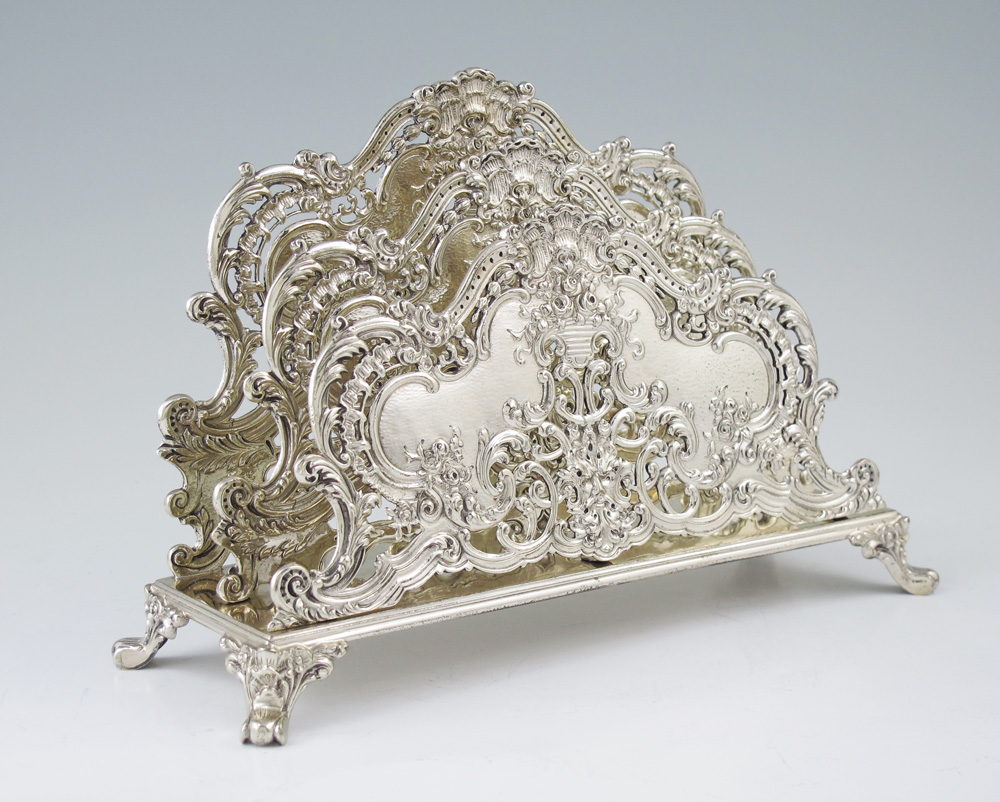 Appraisal: TUTTLE ART NOUVEAU STERLING LETTER RACK Embossed and reticulated with