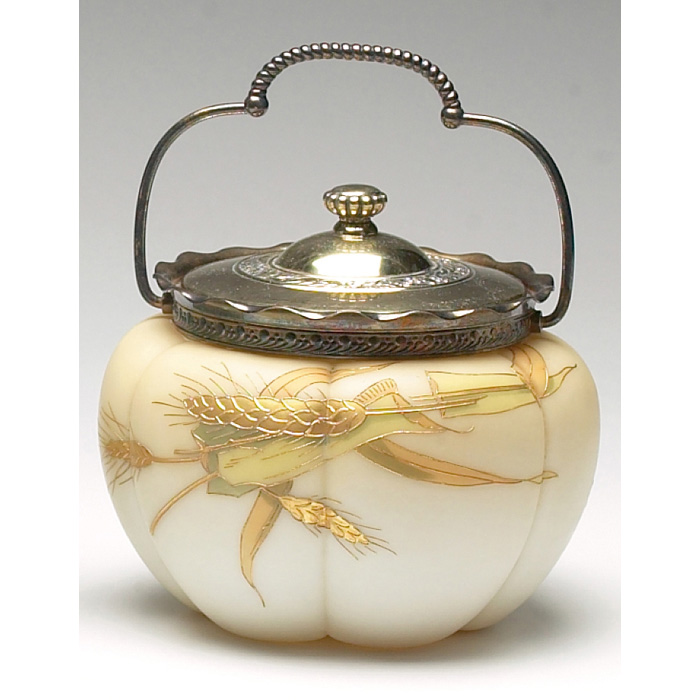 Appraisal: Mt Washington biscuit jar melon form in ivory satin glass