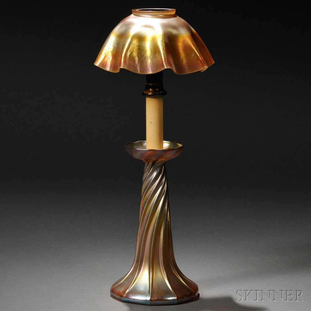 Appraisal: Tiffany Studios Gold Favrile Candle Lamp Art glass metal celluloid