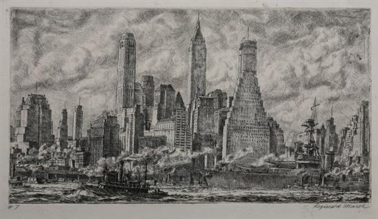 Appraisal: REGINALD MARSH American - SKYLINE FROM PIER BKLYN signed and