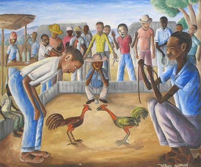 Appraisal: Wilson Bigaud Haitian b The cock fight Signed Oil on