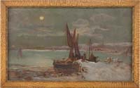 Appraisal: ATTRIBUTED TO JESSIE LEACH FRANCE American - MOONLIT FRENCH HARBOR