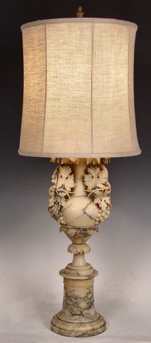 Appraisal: VINTAGE CARVED ITALIAN ALABASTER TABLE LAMP Grape and vine carved