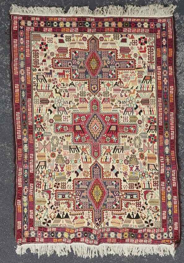 Appraisal: MODERN PERSIAN HAND EMBROIDERED WOOL RUG ' x ' Flat