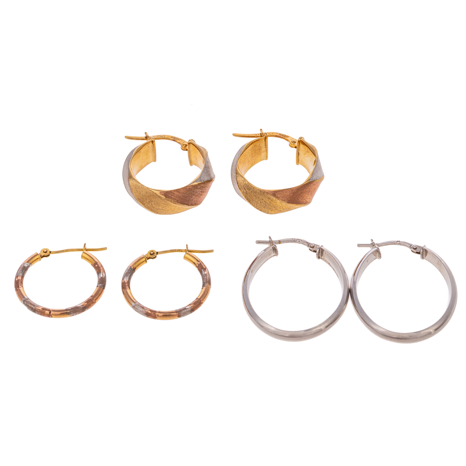 Appraisal: THREE PAIRS OF HOOP EARRINGS IN GOLD K white gold