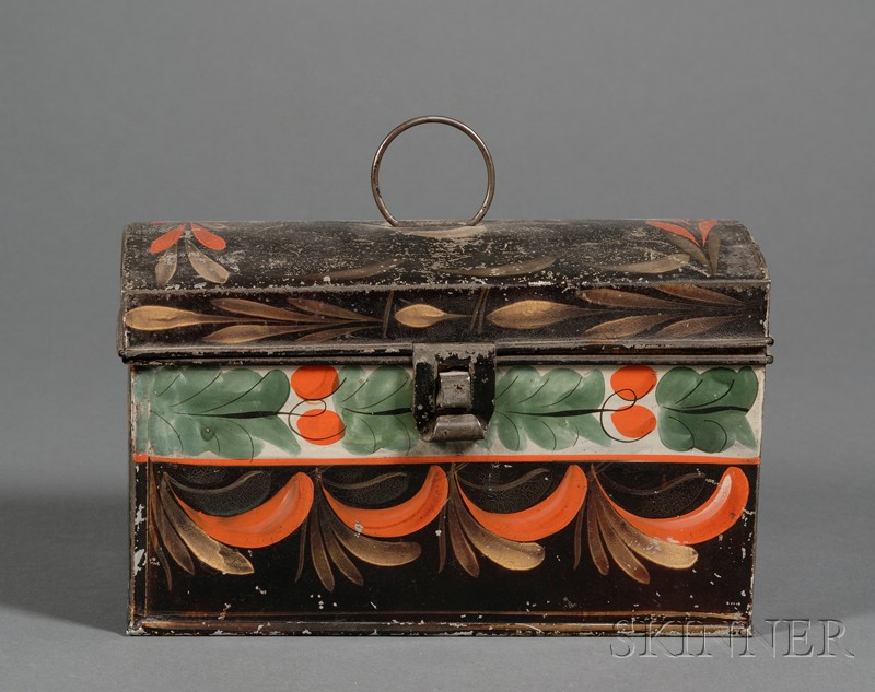 Appraisal: Paint-decorated Tinware Dome-top Trunk America early th century rectangular with