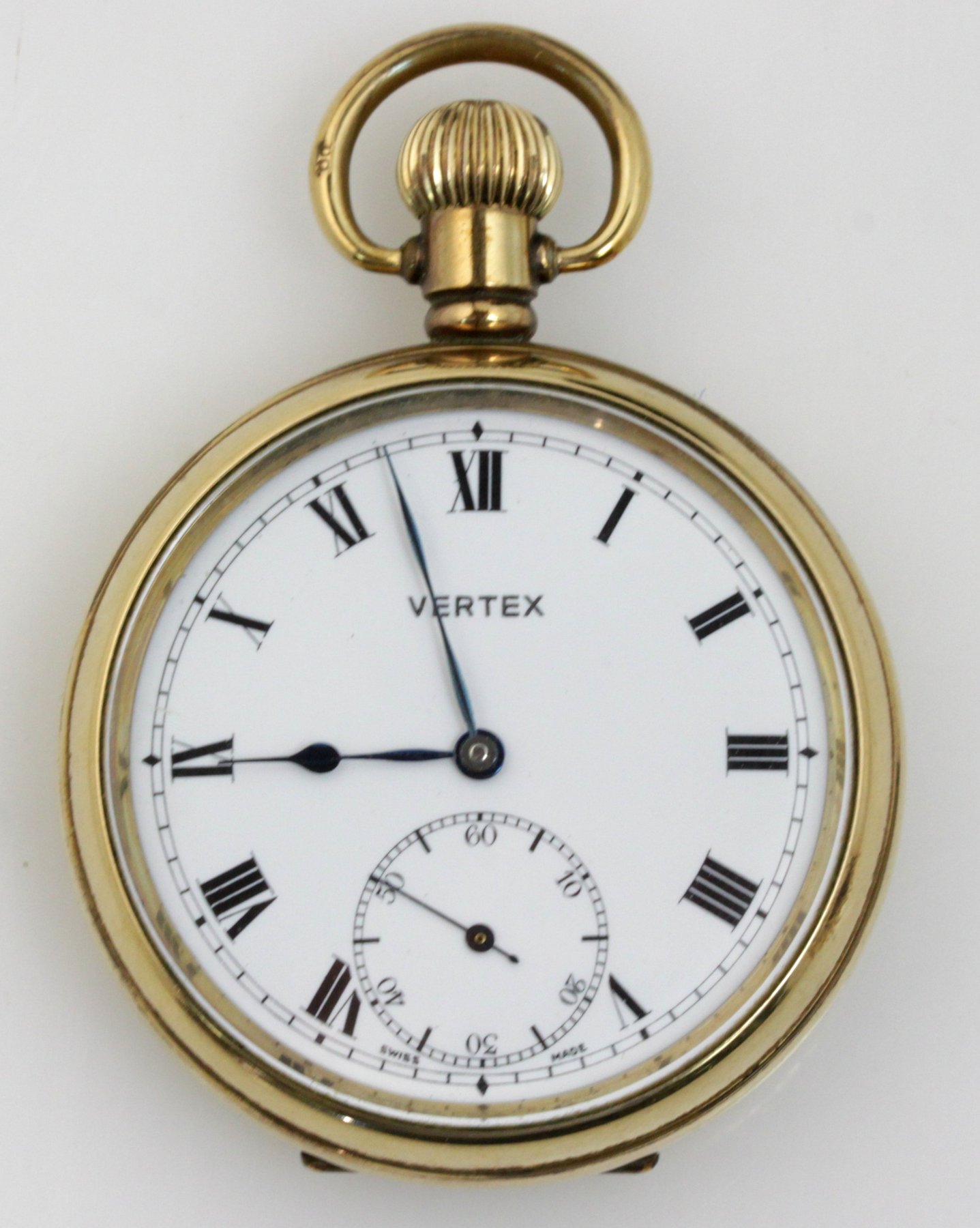 Appraisal: A gold-plated open-faced pocket watch the dial signed Vertex and