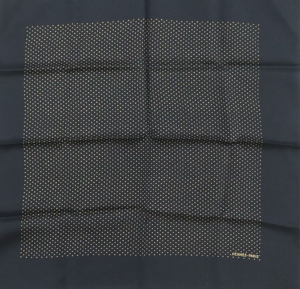 Appraisal: Hermes Silk Pocketsquare - Black and Gold Dots Black and