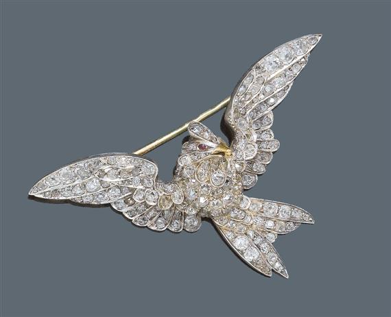 Appraisal: DIAMOND BROOCH ca Silver and yellow gold Very decorative brooch