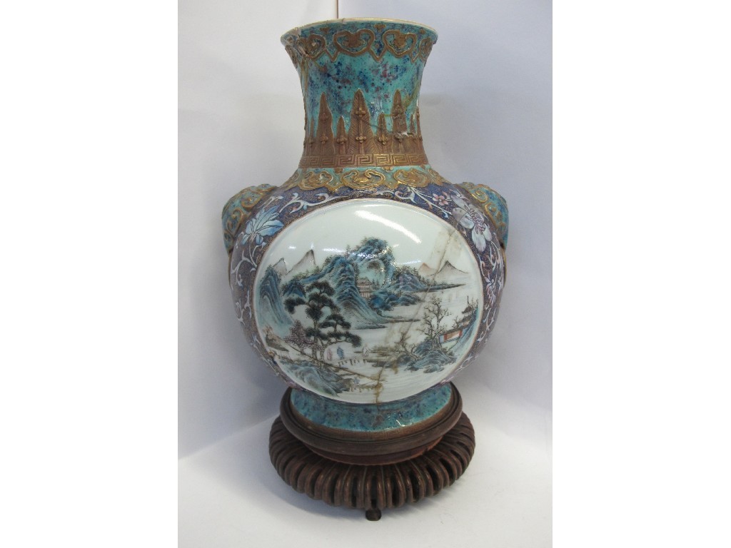 Appraisal: Mid th century bulbous Chinese vase with painted landscape panels