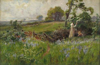 Appraisal: Hallsworth Waite c A couple picking berries in a pastoral