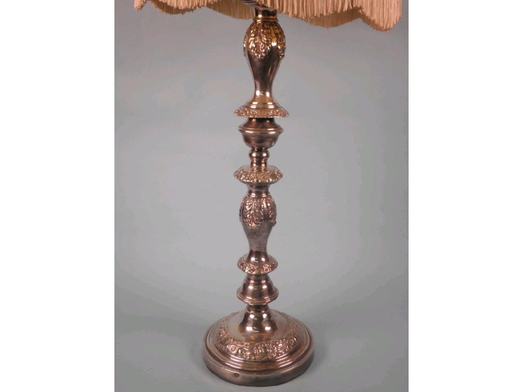 Appraisal: A silver plated table lamp cast with leaves and scrolls