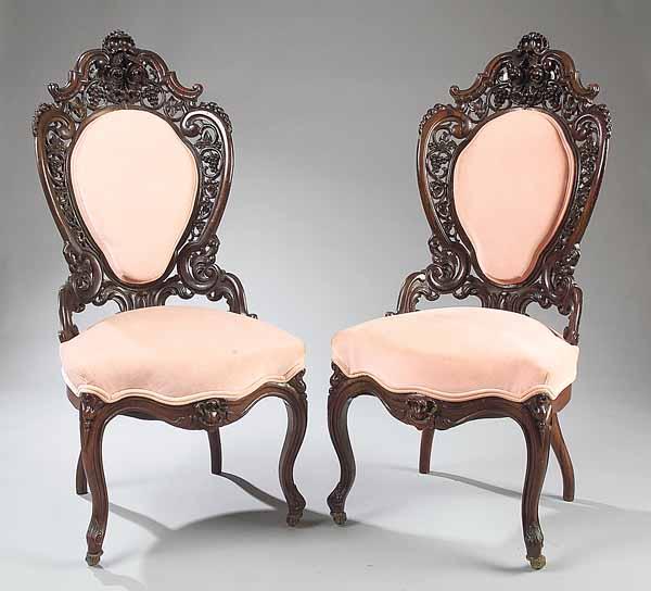 Appraisal: A Pair of American Rococo Carved Rosewood and Laminated Side