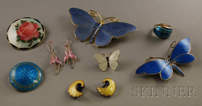 Appraisal: Group of Mostly Norwegian Guilloche Enamel and Sterling Silver Jewelry