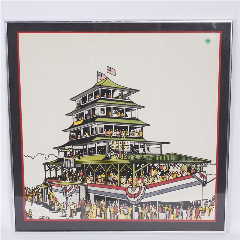 Appraisal: Hand Colored Lithograph of Indianapolis Motor Speedway Pagoda by D